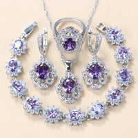 Garnet Cubic Zirconia Earrings Pendant Necklace Bracelet Ring Gift 4 PCs Set
