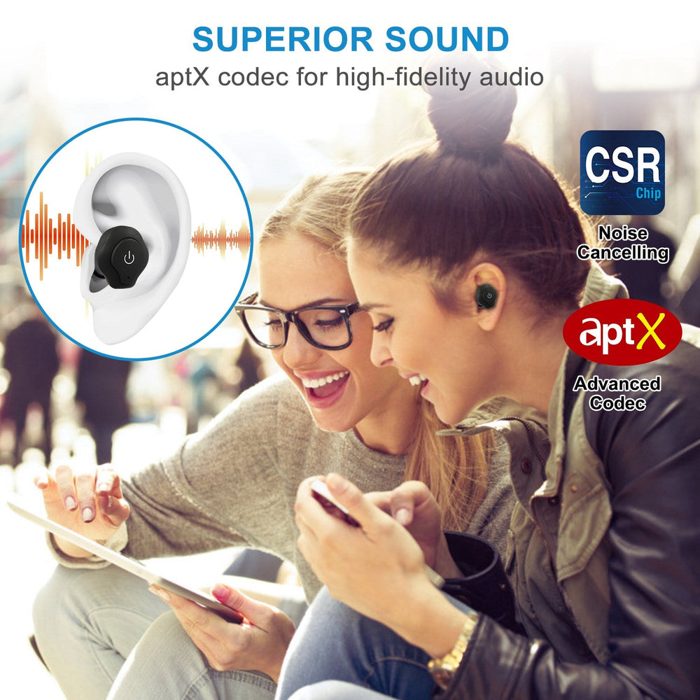 1 Pair True Wireless Earbuds CSR V4.2 In-ear Stereo Headsets IP44 Waterproof Apt-X TWS Headphones Noise Cancelling With Mic For Business Driving Walking