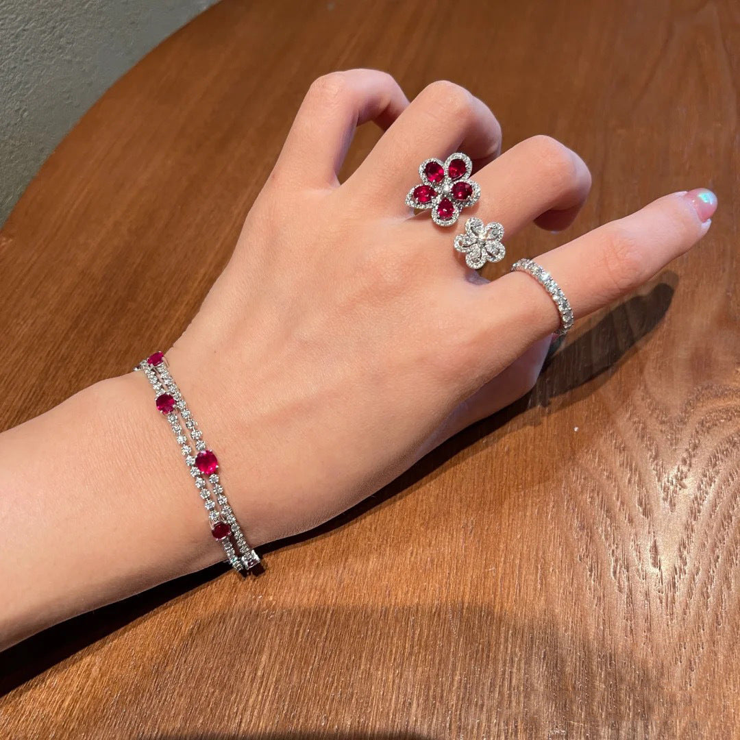 Crimson Gemstone Flower Grape Purple Zircon Shining Diamond Flower Ring