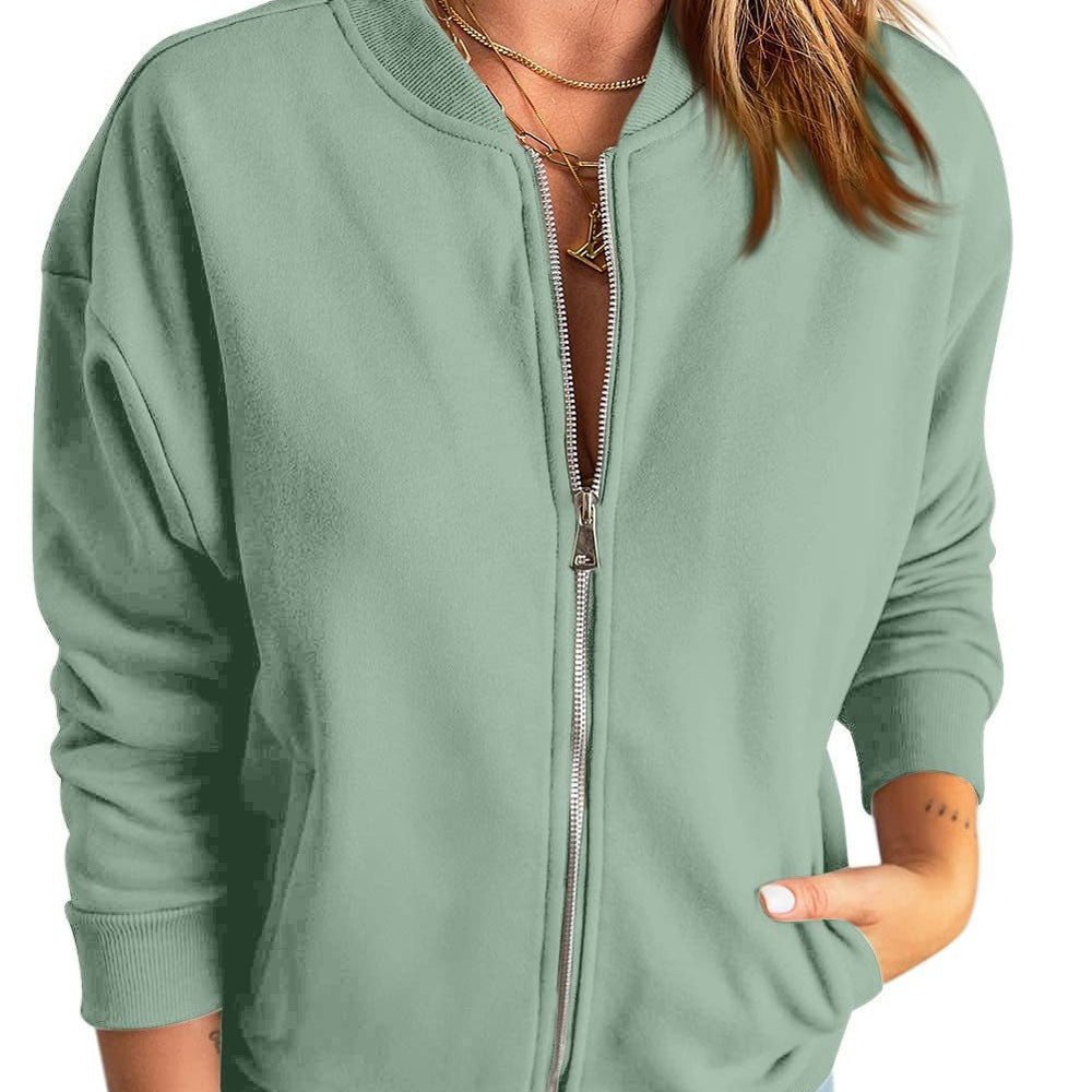 Women's Fashion Solid Color Zipper Jacket Coat
