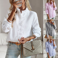 Elegant Striped Ruffle Button-Up Shirt for Women