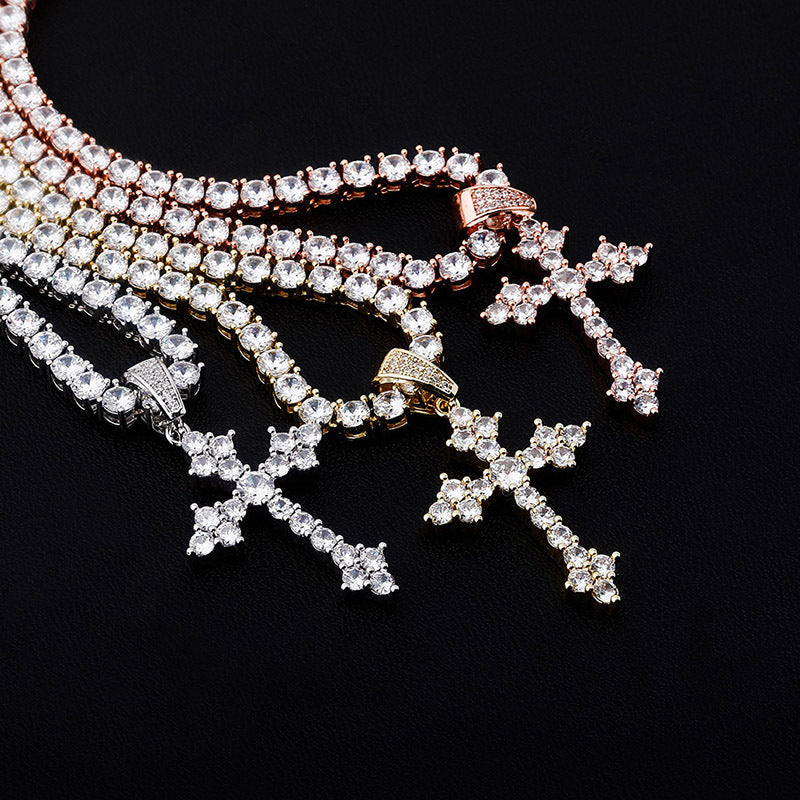 Retro Cross Pendant With Full Zirconia, Simple Religious Necklace For European And American Styles