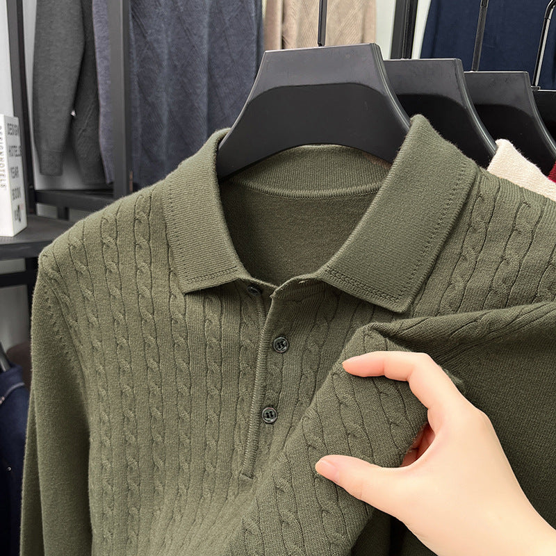 Loose-Fitting Solid-Color Casual V-Neck Knit Sweater For Middle-Aged Men
