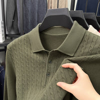 Loose-Fitting Solid-Color Casual V-Neck Knit Sweater For Middle-Aged Men