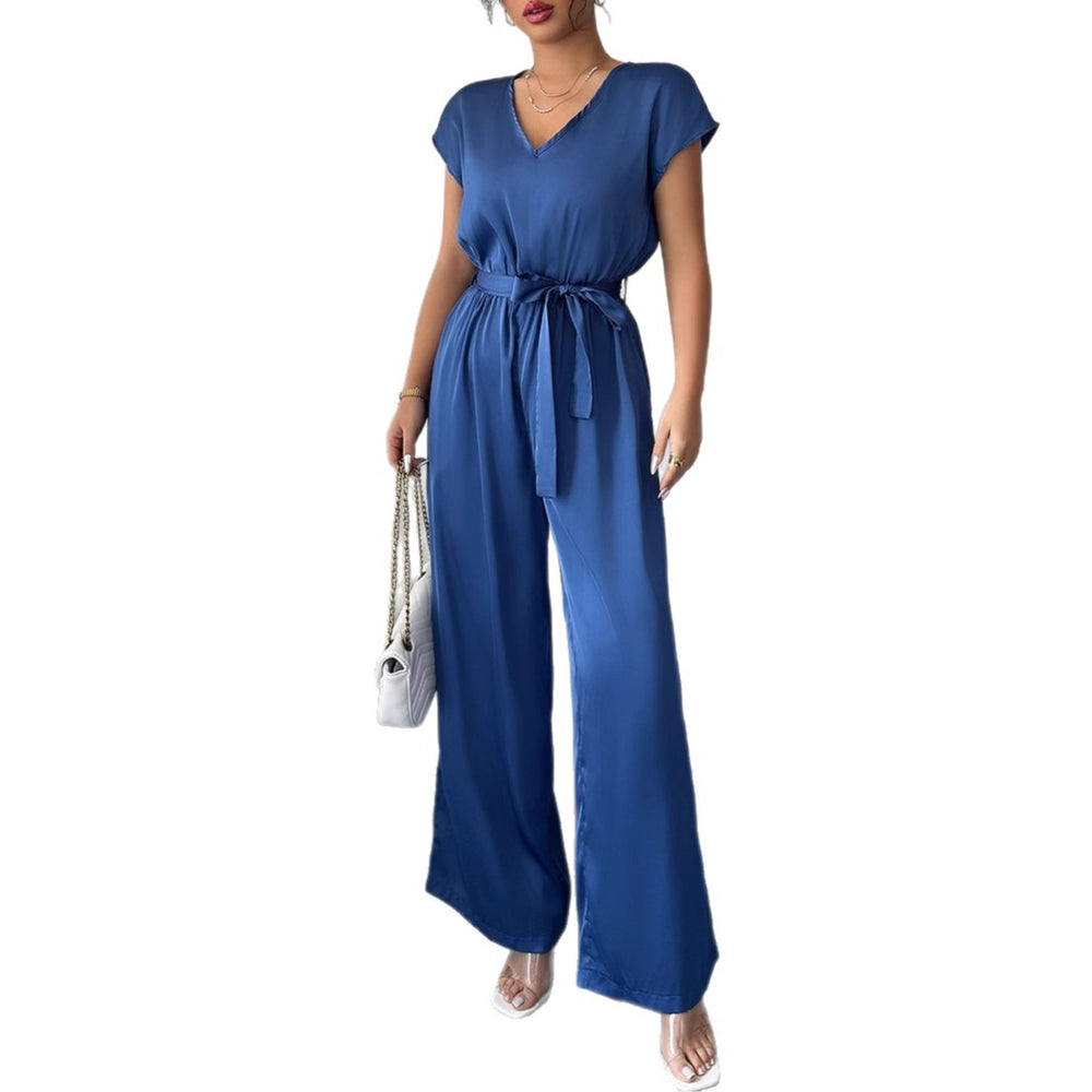 Women's High-Waist Wide-Leg Deep V Jumpsuit