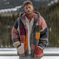 Printed Abstract Mid-Length Cape Jacket Casual Mens Cardigan
