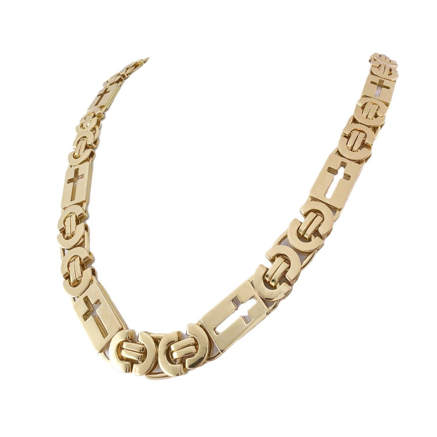 Cross Link Chain Bracelet Necklace Stainless Steel Handcrafted Jewelry Set