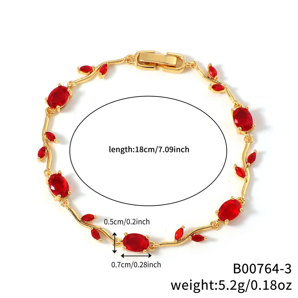 Womens Colorful Leaf Elliptical Geometric Zircon Bracelet