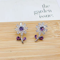 Zirconia Purple Flower Light Luxury Necklace And Earrings
