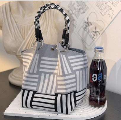 Womens Red Knitted Tote Bag With Magnetic Closure And Large Capacity