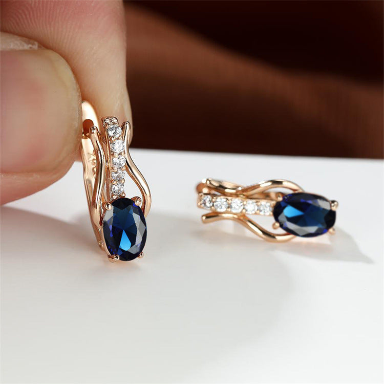 Oval Garnet Crystal Champagne Gold Ear Clips For Women