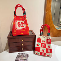 Womens Red Knitted Tote Bag With Magnetic Closure And Large Capacity