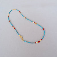 Removable Tassel Necklace With Apatite And Red Agate Beads