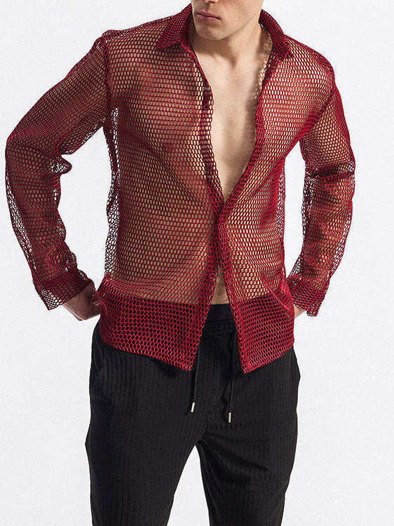 Men's Openwork Long-sleeved Shirt