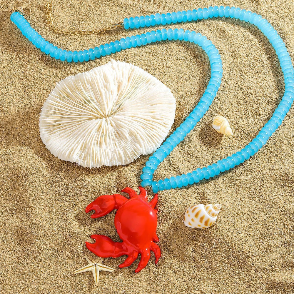 Beach-style Red Crab Bead Necklace