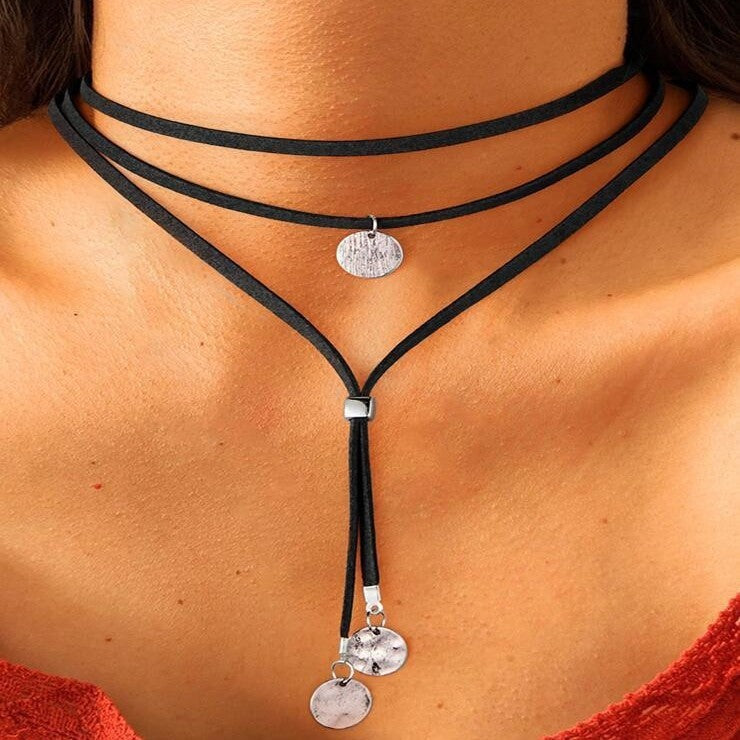 Retro Multi-layer Velvet Cord Pendant Necklace