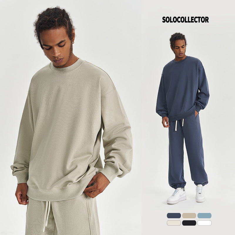 Solid Color Round Neck Men's Sweater Heavy Thickening American Fashion Brand Loose