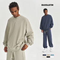 Solid Color Round Neck Men's Sweater Heavy Thickening American Fashion Brand Loose
