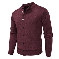 Fleece-lined Knit Sweater In Gray Wine Red Navy Blue And Camel