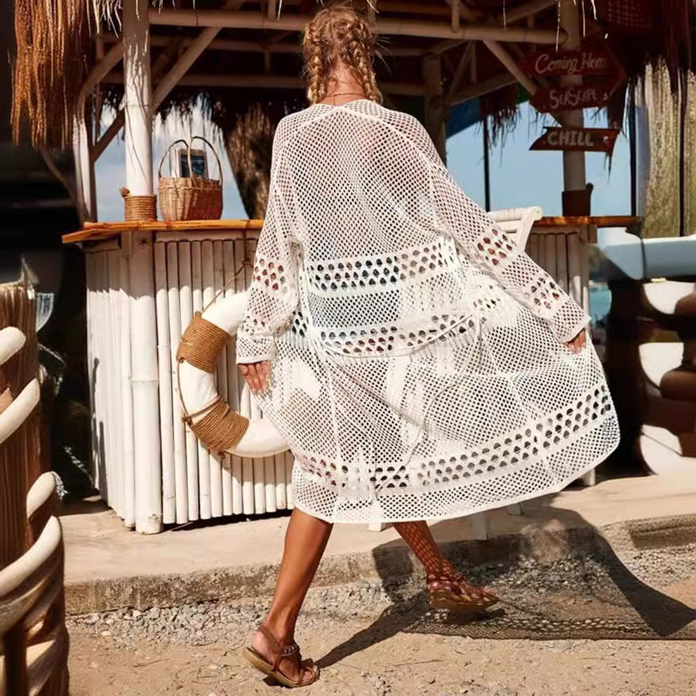 Cross-border AliExpressEbay New SpringsuSpring Summermmer Hollow-out Knitted Cardigan Crocheted Outerwear For Export Beach Sun Protection Dress