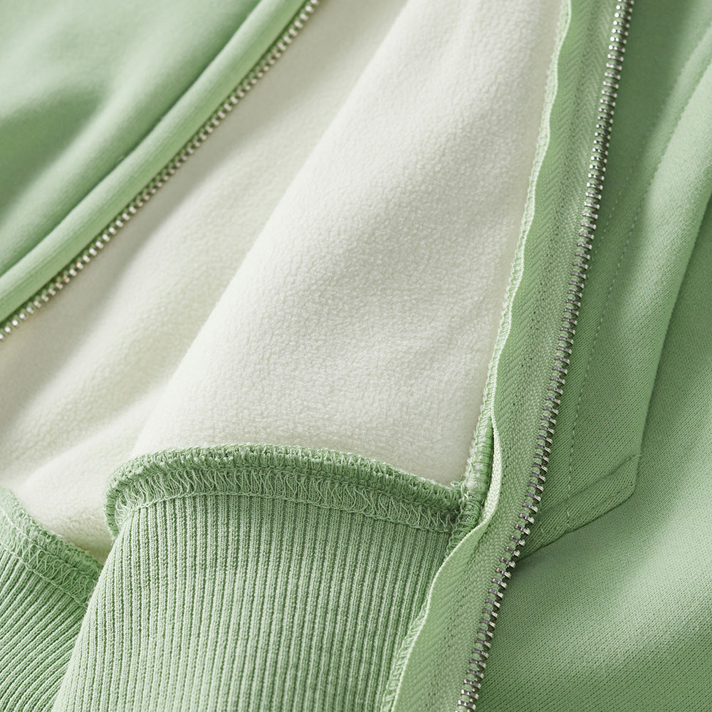 Fleece Cardigan Sweater Men's Simplicity Solid Color Loose-fitting Versatile Casual Hooded Coat