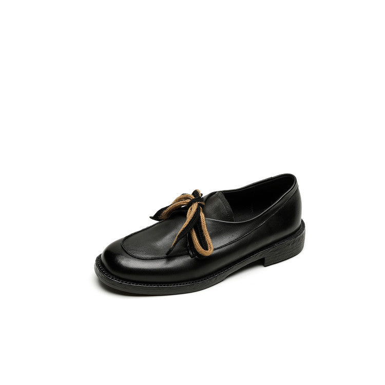 Womens Simple Retro Bow-Heeled Pumps