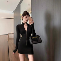 American-style Spicy Girl Stand-up Collar Long-sleeve Dress