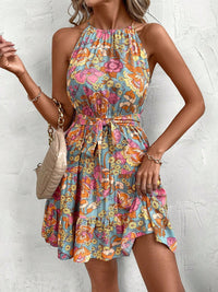 Womens Stylish Lace-up Printed Slip Dress