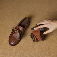 Womens Simple Retro Bow-Heeled Pumps