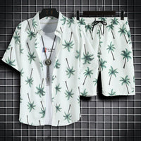 Mens Short-Sleeve Shirt And Casual Shorts Set