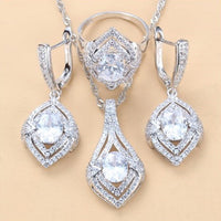 Gem-inlaid Pendant Earrings Necklace Ring Ladies Three-piece Set