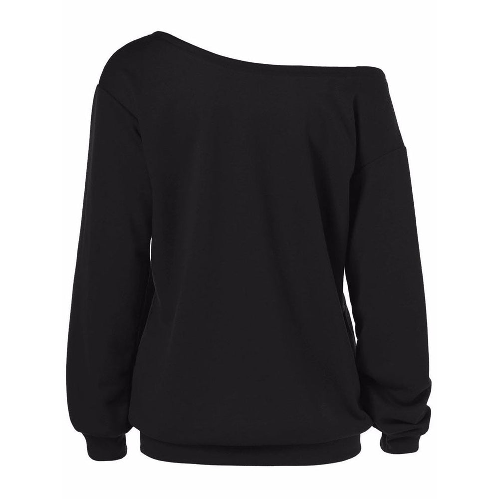 Halloween Print Long Sleeve Slanted Shoulder Top