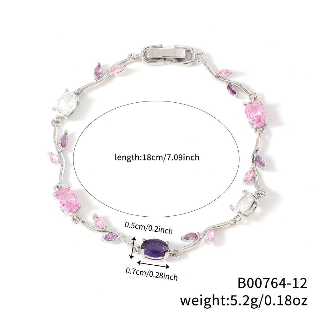 Womens Colorful Leaf Elliptical Geometric Zircon Bracelet