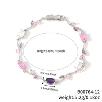 Womens Colorful Leaf Elliptical Geometric Zircon Bracelet