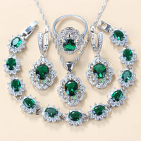 Garnet Cubic Zirconia Earrings Pendant Necklace Bracelet Ring Gift 4 PCs Set