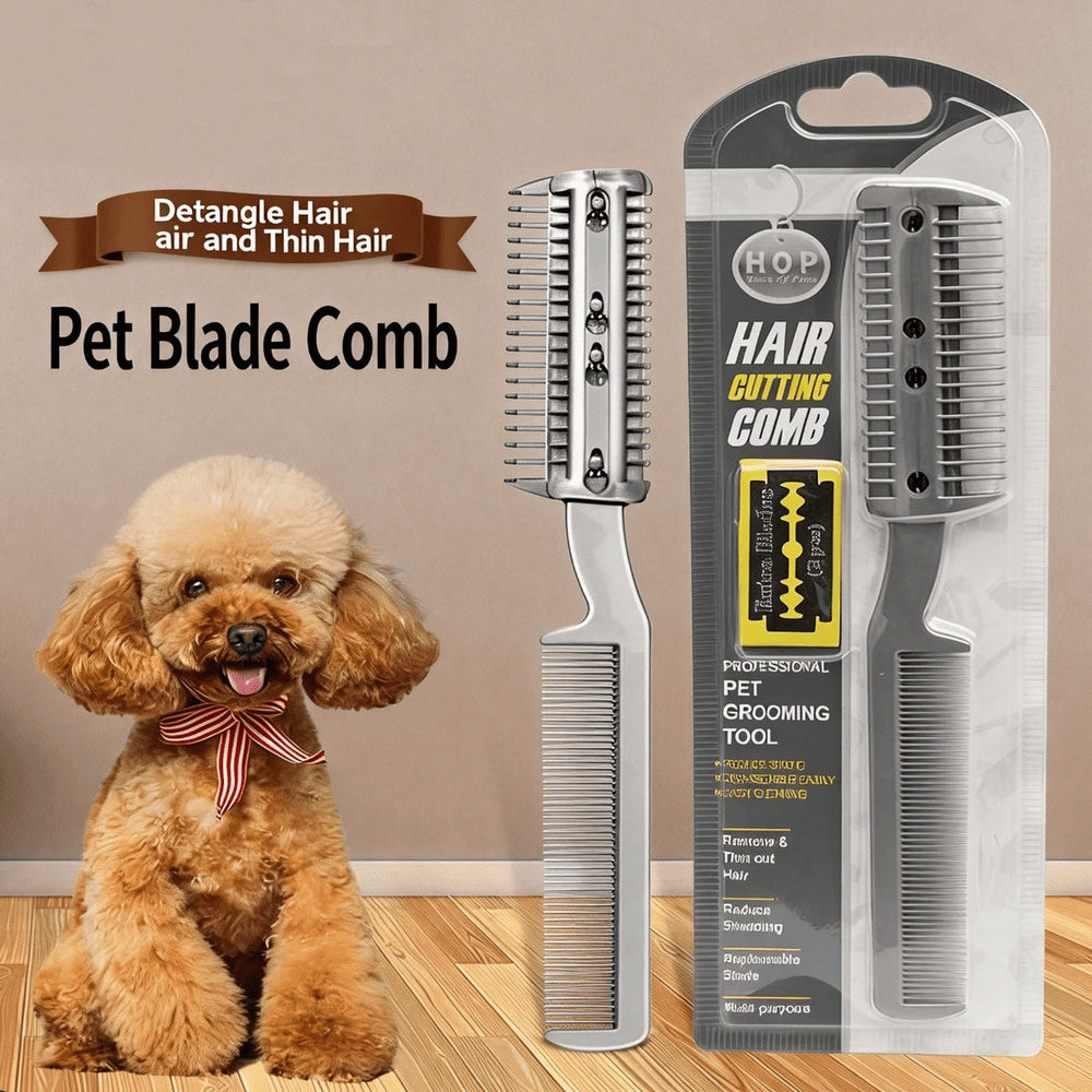 Pet Hair Cutting Comb With Replaceable Blades, Professional Dog Cat Grooming Tool For Thinning Shedding Hair, Detachable Razor Comb With Plastic Teeth