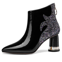 Real Soft Leather High-heeled Rhinestone Pointed Toe Boots