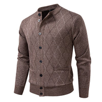 Fleece-lined Knit Sweater In Gray Wine Red Navy Blue And Camel