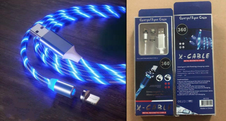 Mobile Phone Three-in-one Light-emitting Charging Streamer Magnetic Data Cable