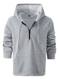 Mens Plaid Jacquard Solid-Color Casual Hoodie
