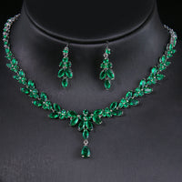 Elegant Long Horse Eye Water Drop Zircon White Gold Necklace Earrings Jewelry Suit