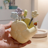 Creative SUNFLOWER Stainless Steel Fruit Fork Ceramic Storage Tank Kitchen Gadgets