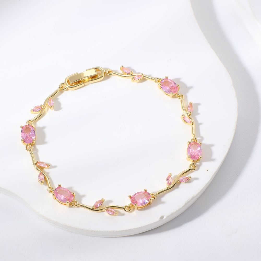 Womens Colorful Leaf Elliptical Geometric Zircon Bracelet