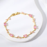 Womens Colorful Leaf Elliptical Geometric Zircon Bracelet