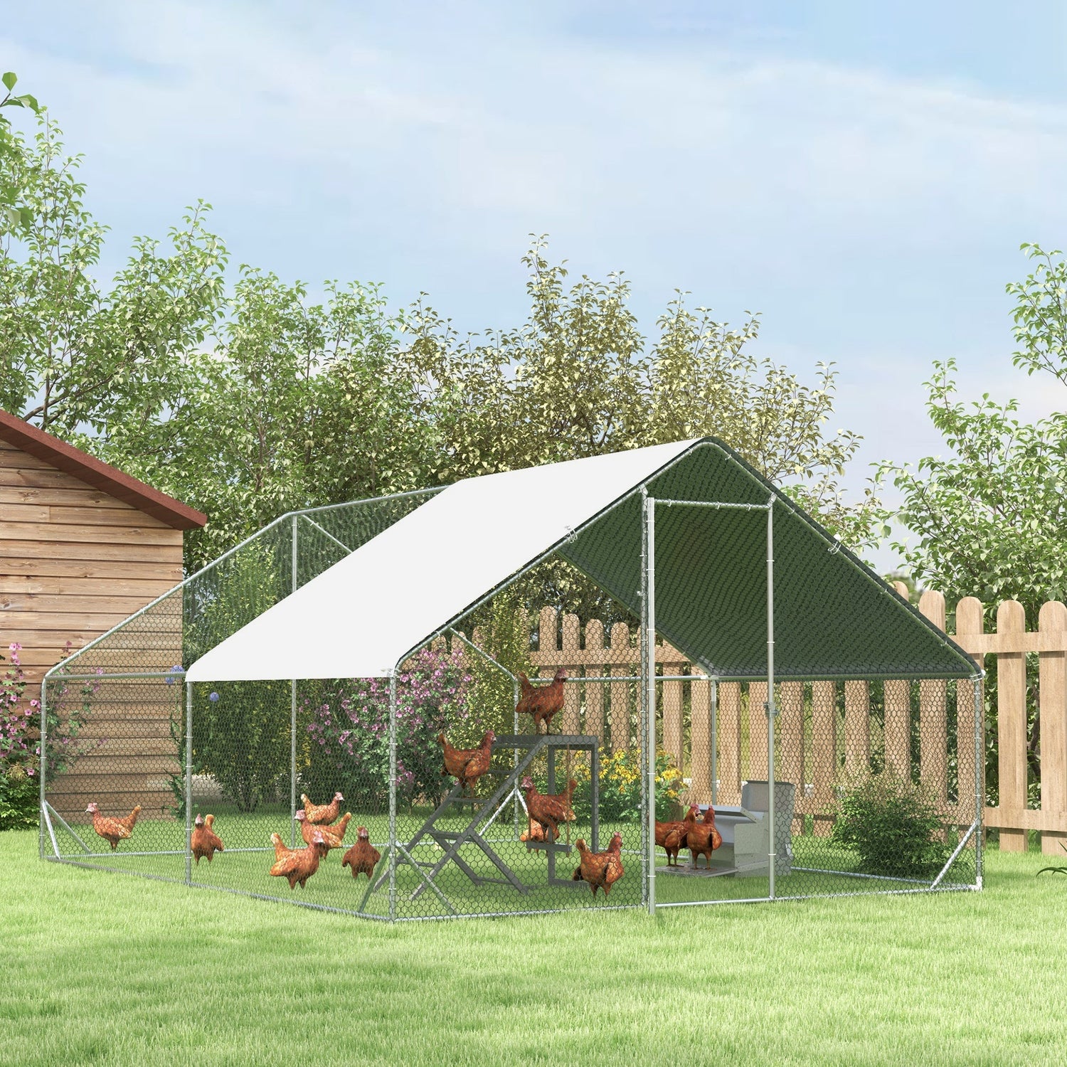 Chicken Activity Play for Healthy & Happy Animals, Swing Set with Chicken Perches & Hen Ladder, Chicken Coop Toy, Gray