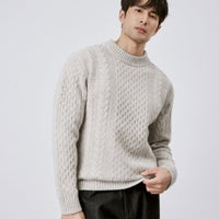 Mens Jacquard Crew-neck Knit Sweater Red Wool Sweater