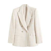 Womens 4-Color Textured Double-Breasted Midi Blazer