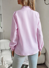 Elegant Striped Ruffle Button-Up Shirt for Women