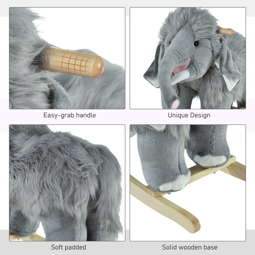 Kids Ride-On Rocking Horse Toy Mammoth Style Rocker with Fun Music & Soft Plush Fabric for Children 3+ Years