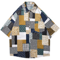 Hong Kong Style Japanese Irregular Plaid Shirt Short Sleeve Loose Jacket